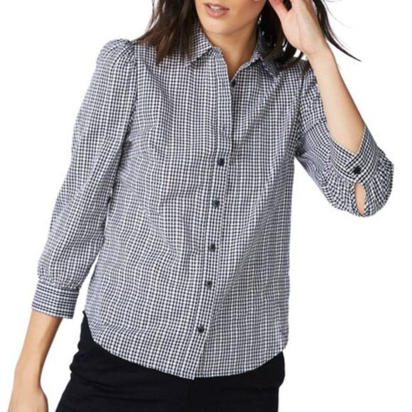Court & Rowe Rich Black White Gingham Button Front Collared Shirt - Picture 1 of 13